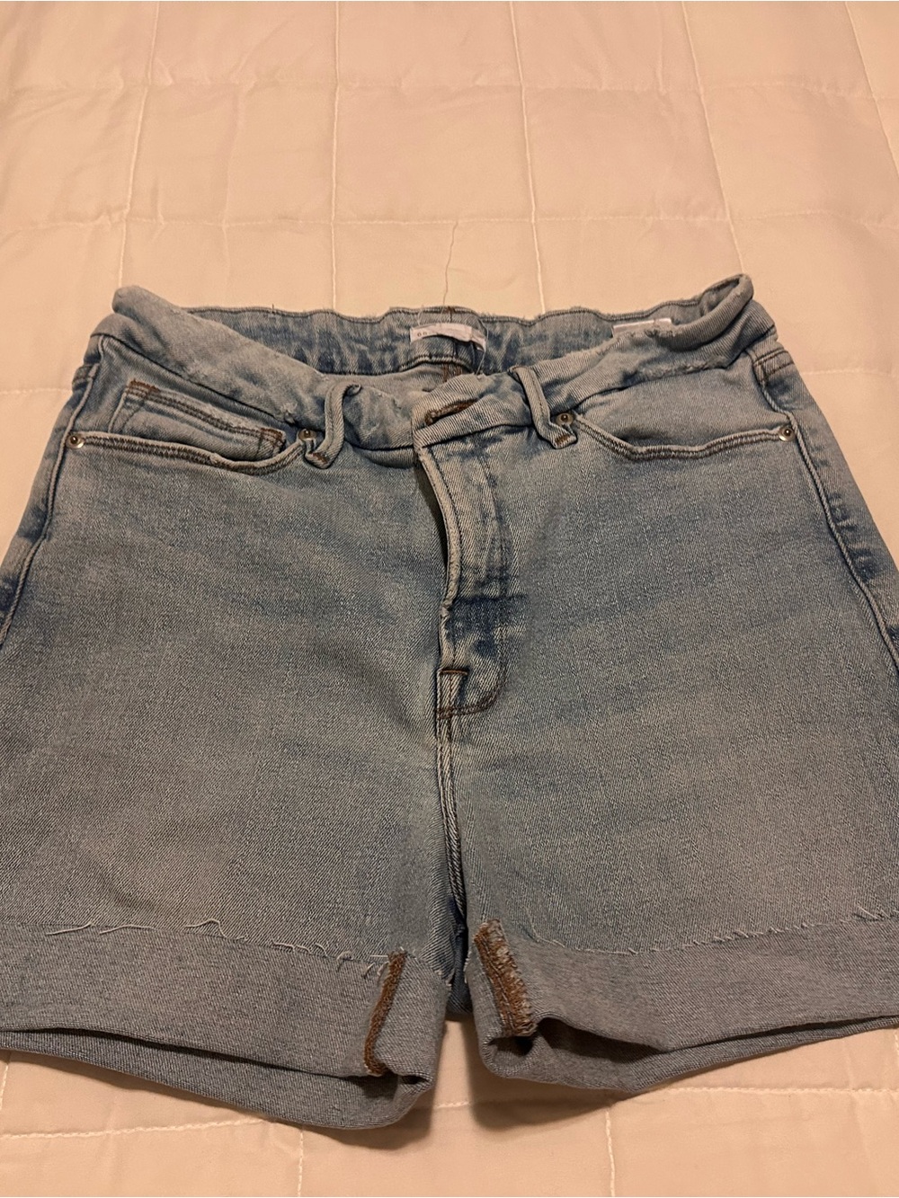 Good American - Light Blue High-Waist Denim Shorts